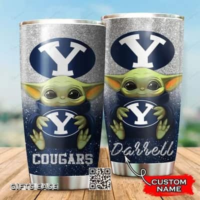 Silver BYU Cougars Baby Yoda Tumbler Gift For Daughter Custom Name 