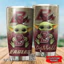 Silver Boston College Eagles Baby Yoda Tumbler Football Gift For Boyfriend Custom Name 