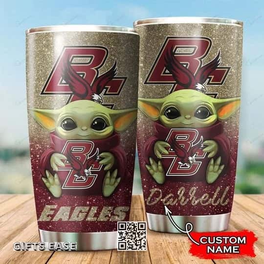 Silver Boston College Eagles Baby Yoda Tumbler Football Gift For Boyfriend Custom Name Silver Boston College Eagles Baby Yoda Tumbler Football Gift For Boyfriend Custom Name