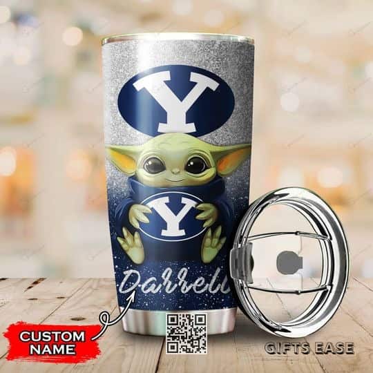 Silver BYU Cougars Baby Yoda Tumbler Gift For Daughter Custom Name Silver BYU Cougars Baby Yoda Tumbler Gift For Daughter Custom Name