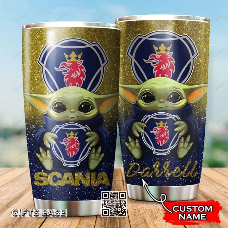 Yellow Scania Baby Yoda Tumbler Gift For Son Custom Name Yellow Scania Baby Yoda Tumbler Gift For Son Custom Name