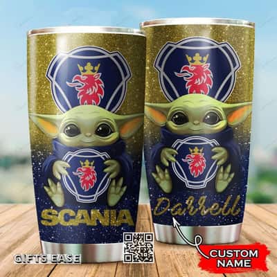 Yellow Scania Baby Yoda Tumbler Gift For Son Custom Name 
