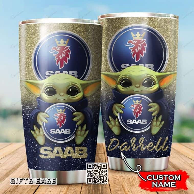 Yellow Saab Baby Yoda Tumbler Gift For Son From Mom Custom Name Yellow Saab Baby Yoda Tumbler Gift For Son From Mom Custom Name