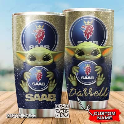 Yellow Saab Baby Yoda Tumbler Gift For Son From Mom Custom Name 
