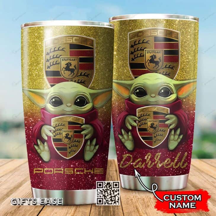 Golden Porsche Baby Yoda Tumbler Gift For Son From Father Custom Name Golden Porsche Baby Yoda Tumbler Gift For Son From Father Custom Name