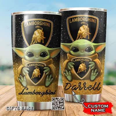 Black Lamborghini Baby Yoda Tumbler Birthday Gift For Son Custom Name 