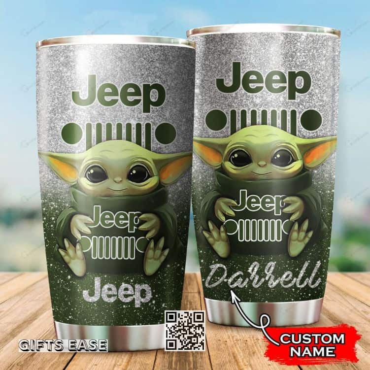 Silver Jeep Baby Yoda Tumbler Gift For Best Friends Custom Name Silver Jeep Baby Yoda Tumbler Gift For Best Friends Custom Name
