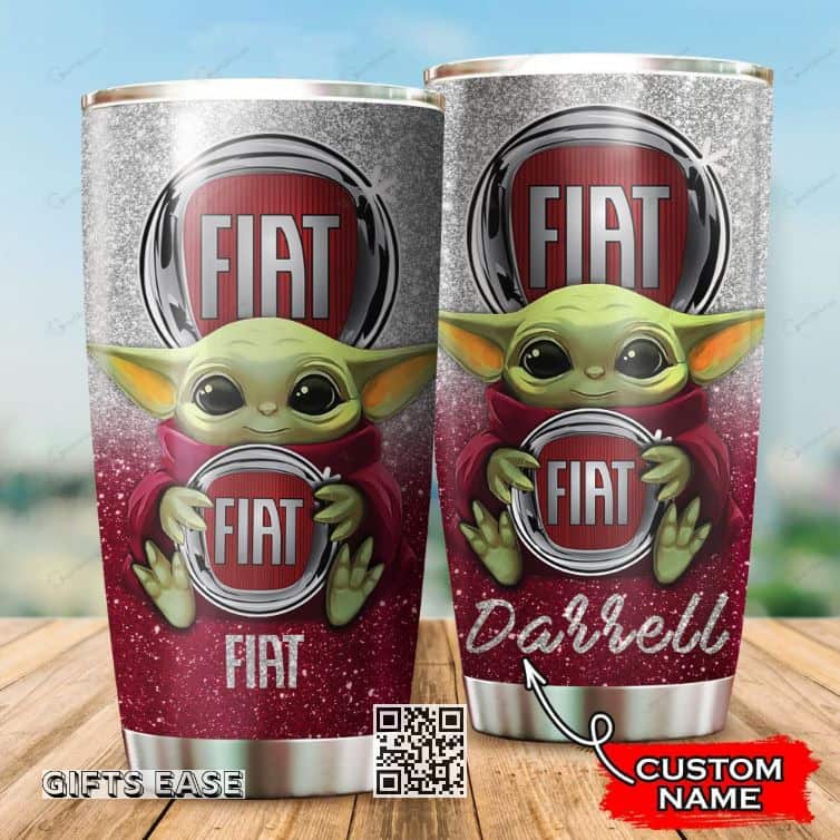 Silver Fiat Baby Yoda Tumbler Gift For Friends Custom Name Silver Fiat Baby Yoda Tumbler Gift For Friends Custom Name