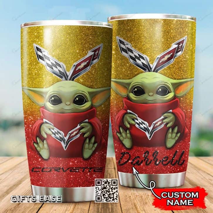 Yellow Corvette Baby Yoda Tumbler Gift For Son From Mom Custom Name Yellow Corvette Baby Yoda Tumbler Gift For Son From Mom Custom Name