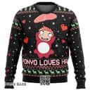 Black Ghibli Ponyo Loves Ham Ugly Christmas Sweater
