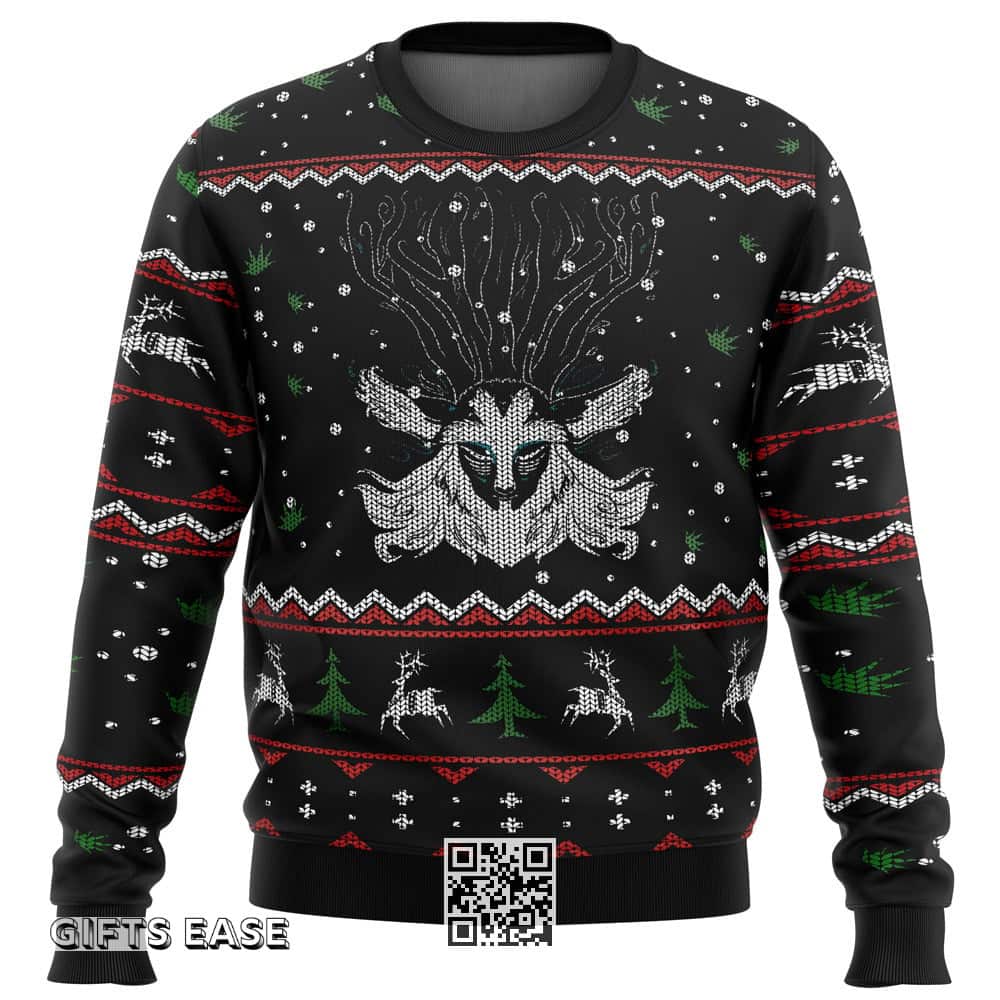 Black Ghibli Forest Spirit Ugly Christmas Sweater Black Ghibli Forest Spirit Ugly Christmas Sweater