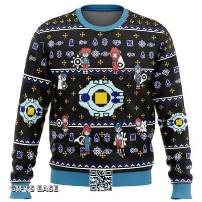 Black Digimon Ugly Christmas Sweater Characters
