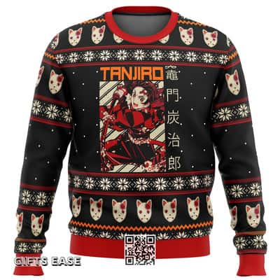 Black Demon Slayer Tanjiro Ugly Christmas Sweater Snowflakes Pattern