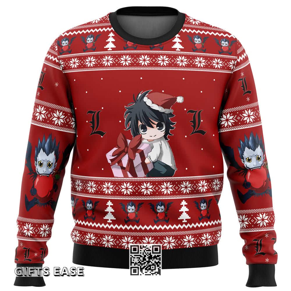 Red Death Note Ugly Christmas Sweater Chibi Red Death Note Ugly Christmas Sweater Chibi