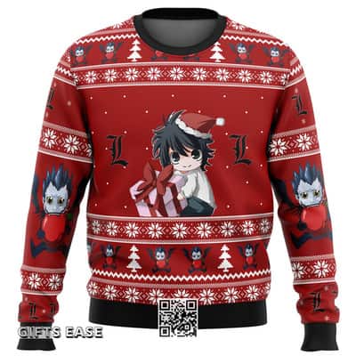 Red Death Note Ugly Christmas Sweater Chibi