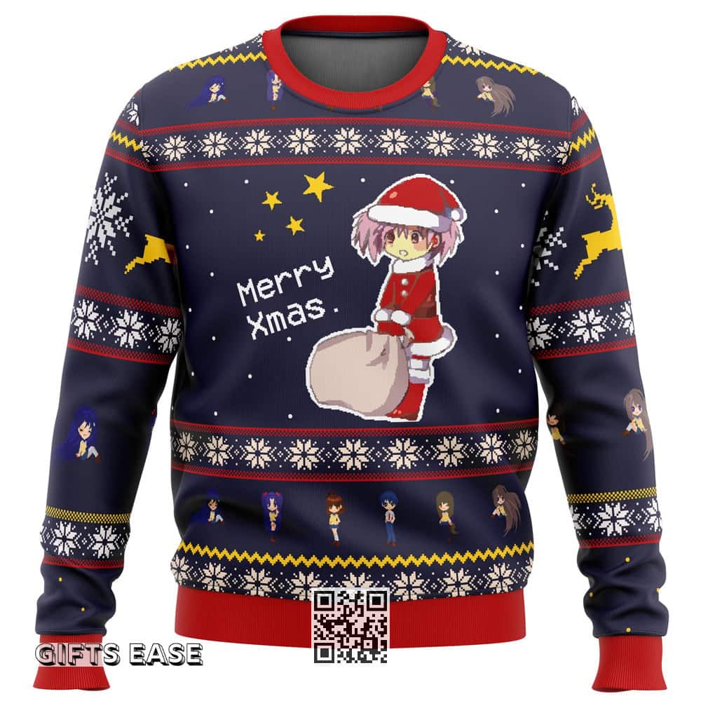 Clannad Ugly Christmas Sweater Merry Xmas Snowflakes Pattern Clannad Ugly Christmas Sweater Merry Xmas Snowflakes Pattern