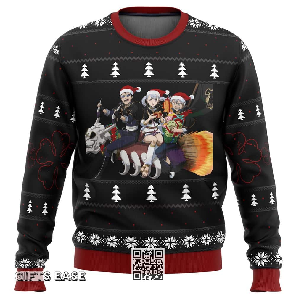 Black Clover Ugly Christmas Sweater Pine Tree Pattern Black Clover Ugly Christmas Sweater Pine Tree Pattern