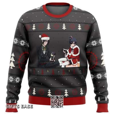 Black Butler Ugly Christmas Sweater Pine Trees And Snowflakes Pattern