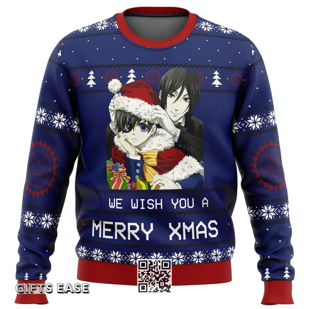 Black Butler Ugly Christmas Sweater We Wish You A Merry Xmas Black Butler Ugly Christmas Sweater We Wish You A Merry Xmas