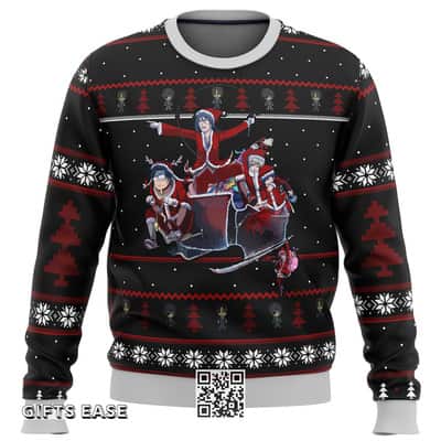 Black Butler Ugly Christmas Sweater Holiday Pine Trees And Snowflakes Pattern