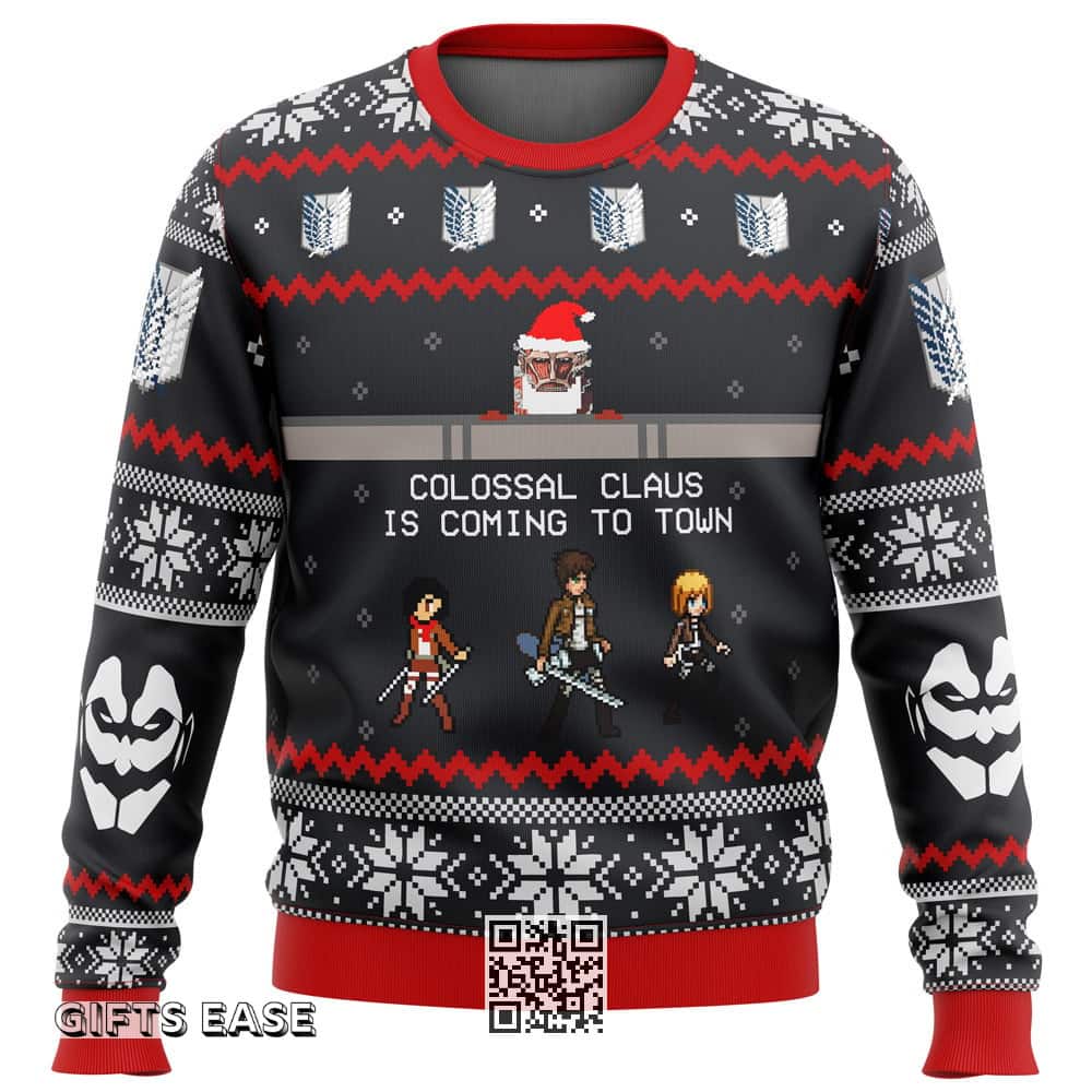 Attack On Titan Ugly Christmas Sweater Colossal Claus Is Coming To Town Attack On Titan Ugly Christmas Sweater Colossal Claus Is Coming To Town