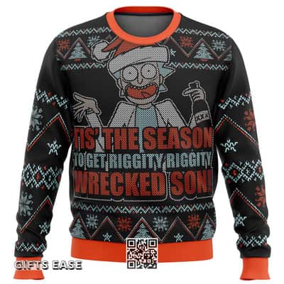 Rick And Morty Ugly Christmas Sweater Tis The Season To Get Riggity Riggity Wrecked Son