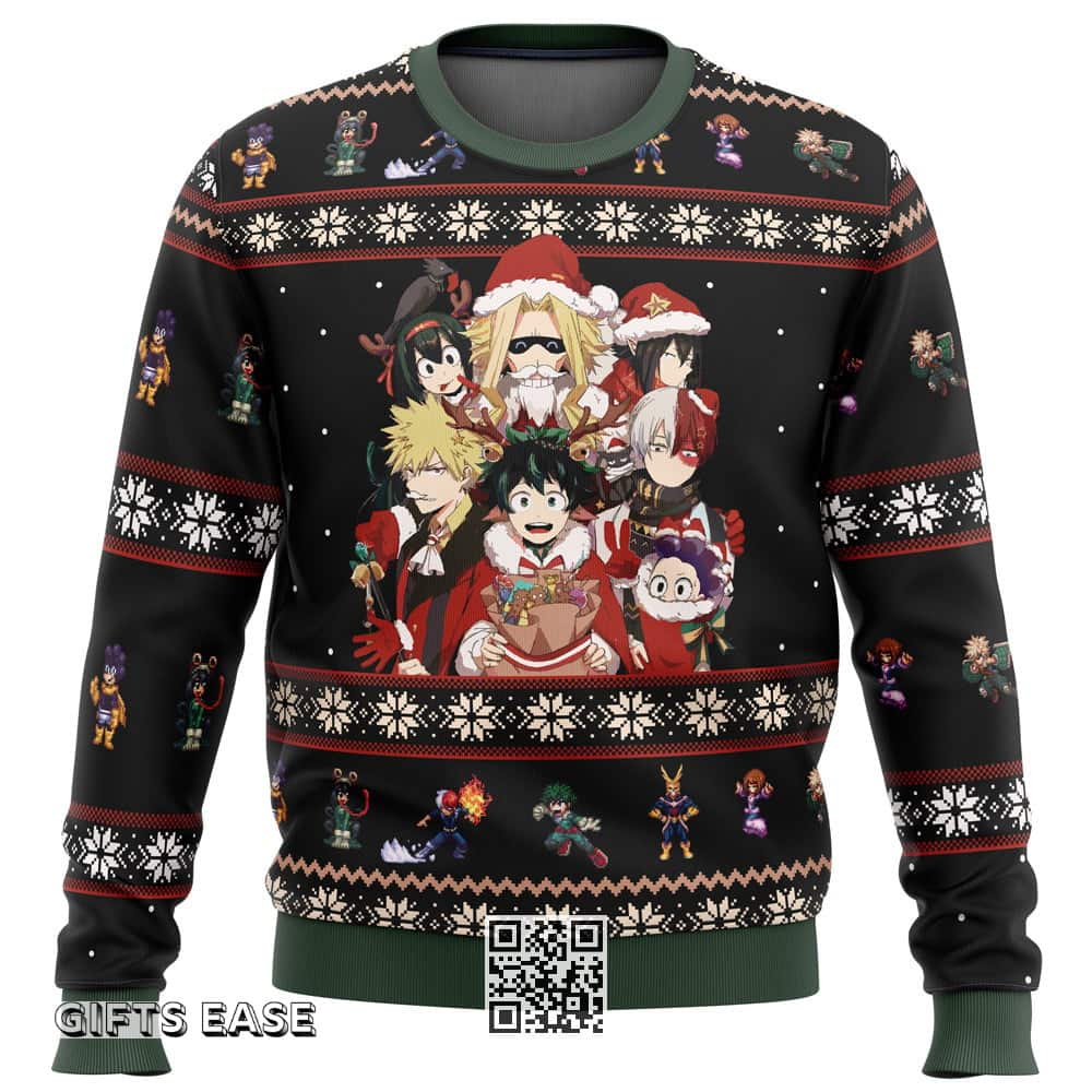 Black My Hero Academia Boku No Holiday Black Ugly Christmas Sweater Black My Hero Academia Boku No Holiday Black Ugly Christmas Sweater