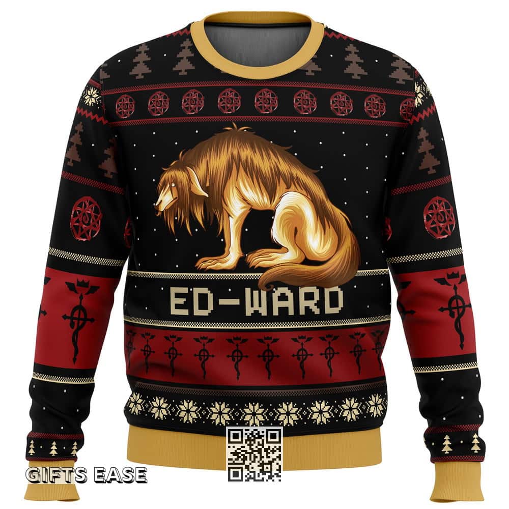 Black Fullmetal Alchemist Chimera Nina Tucker Ed-Ward Ugly Christmas Sweater Black Fullmetal Alchemist Chimera Nina Tucker Ed-Ward Ugly Christmas Sweater