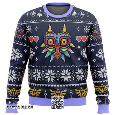 Majora&rsquo;s Mask Legend Of Zelda Ugly Christmas Sweater Snowflakes Pattern