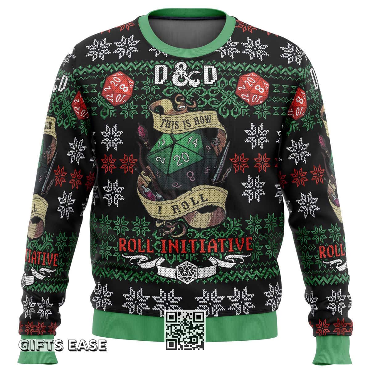 Roll Initiative Dungeons & Dragons Ugly Christmas Sweater Snowflakes Pattern Roll Initiative Dungeons & Dragons Ugly Christmas Sweater Snowflakes Pattern