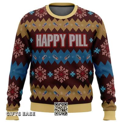 Akira Ugly Christmas Sweater Happy Pill Snowflake Pattern