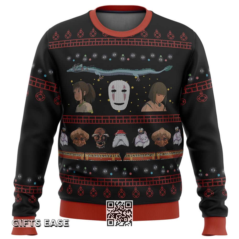 Black Studio Ghibli Spirited Ugly Christmas Sweater Black Studio Ghibli Spirited Ugly Christmas Sweater