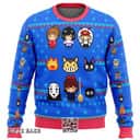 Blue Studio Ghibli Ugly Christmas Sweater Snowflake Pattern