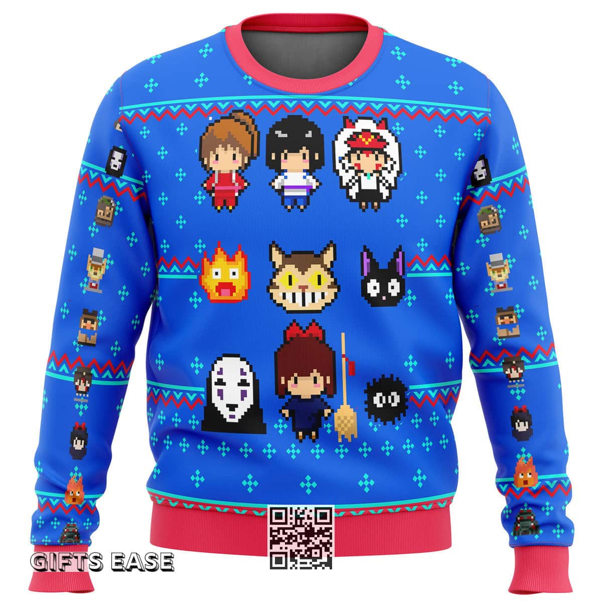 Blue Studio Ghibli Ugly Christmas Sweater Snowflake Pattern Blue Studio Ghibli Ugly Christmas Sweater Snowflake Pattern
