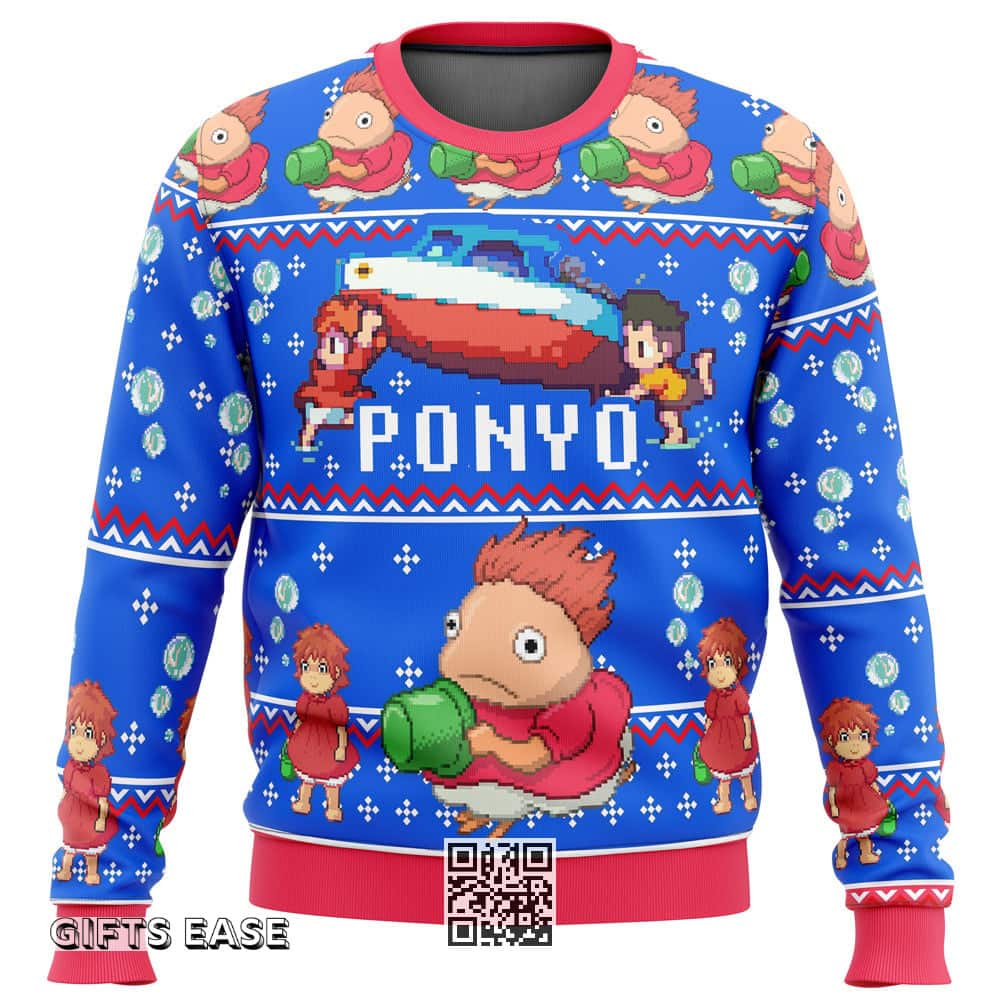 Cute Magical Ponyo Ugly Christmas Sweater Ghibli Cute Magical Ponyo Ugly Christmas Sweater Ghibli