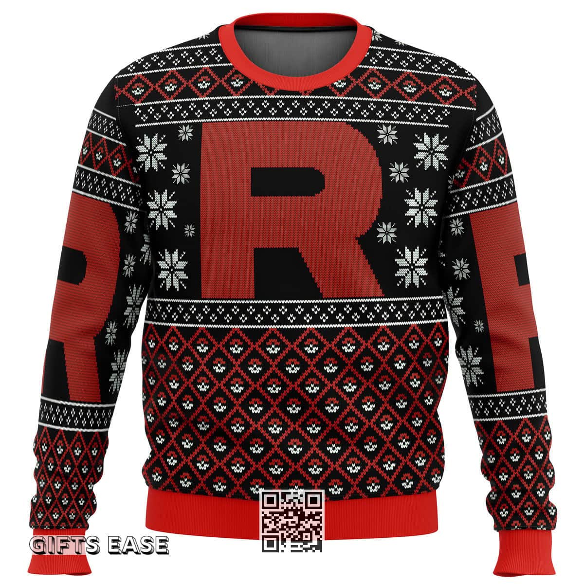 Red Black Pokemon Ugly Christmas Sweater Team Rocket Red Black Pokemon Ugly Christmas Sweater Team Rocket