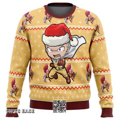 Cool One Punch Saitama Ugly Christmas Sweater Chibi