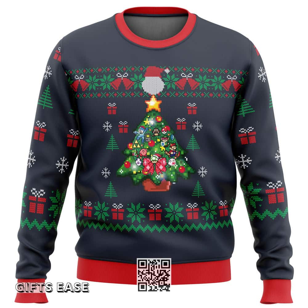 Nintendo Ugly Christmas Sweater Pine Tree Nintendo Ugly Christmas Sweater Pine Tree