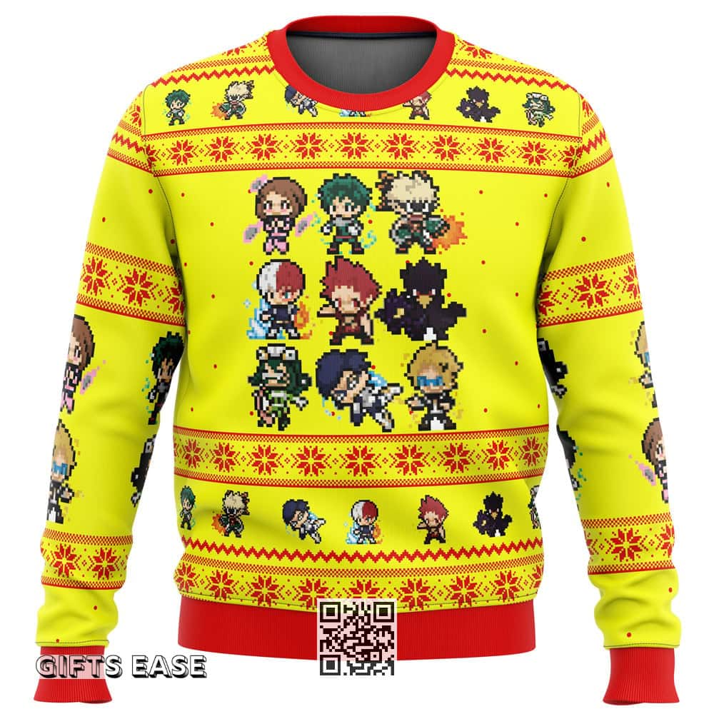 My Hero Academia Boku No Students Ugly Christmas Sweater Snowflakes Pattern My Hero Academia Boku No Students Ugly Christmas Sweater Snowflakes Pattern