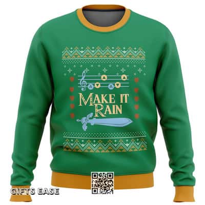 Green Zelda Make It Rain Ugly Christmas Sweater
