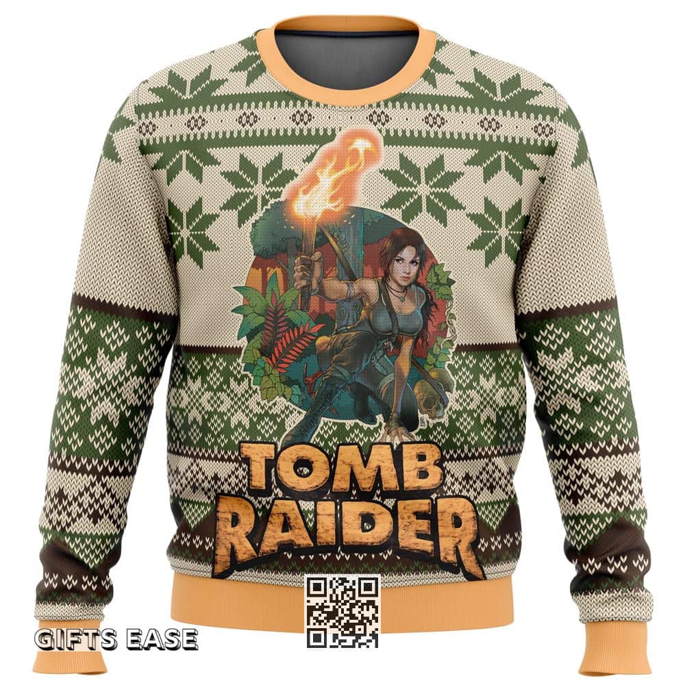 Tomb Raider Ugly Christmas Sweater Snowflake Pattern Tomb Raider Ugly Christmas Sweater Snowflake Pattern
