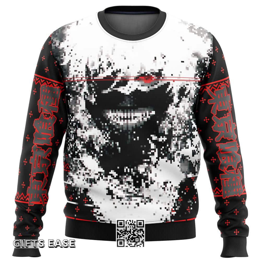 Black And White Tokyo Ghoul Kaneki Splatter Ugly Christmas Sweater Black And White Tokyo Ghoul Kaneki Splatter Ugly Christmas Sweater