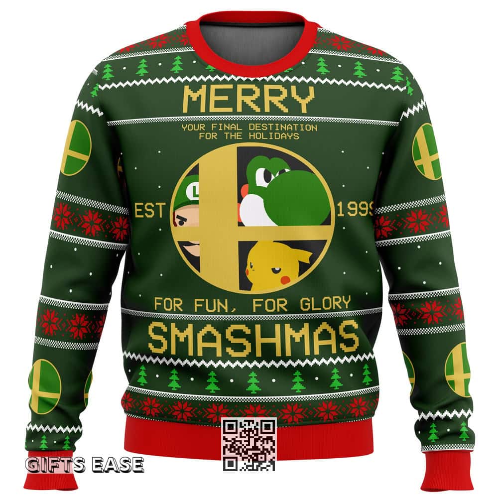 Funny Super Smash Bros Merry Smashmas Ugly Christmas Sweater Funny Super Smash Bros Merry Smashmas Ugly Christmas Sweater