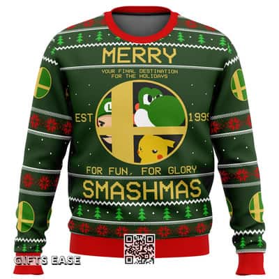 Funny Super Smash Bros Merry Smashmas Ugly Christmas Sweater