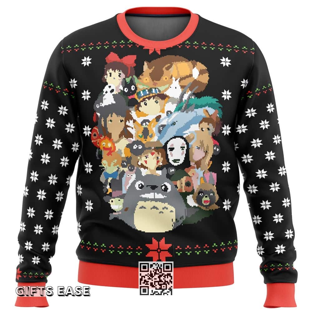 Black Studio Ghibli Xmas Main Ugly Christmas Sweater Snowflake Pattern Black Studio Ghibli Xmas Main Ugly Christmas Sweater Snowflake Pattern