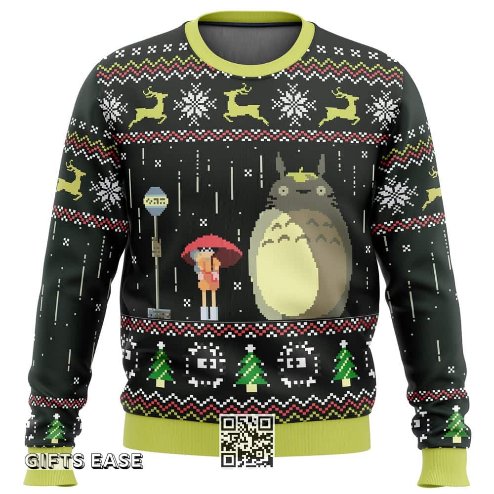 Black Studio Ghibli Totoro Rain Ugly Christmas Sweater Black Studio Ghibli Totoro Rain Ugly Christmas Sweater