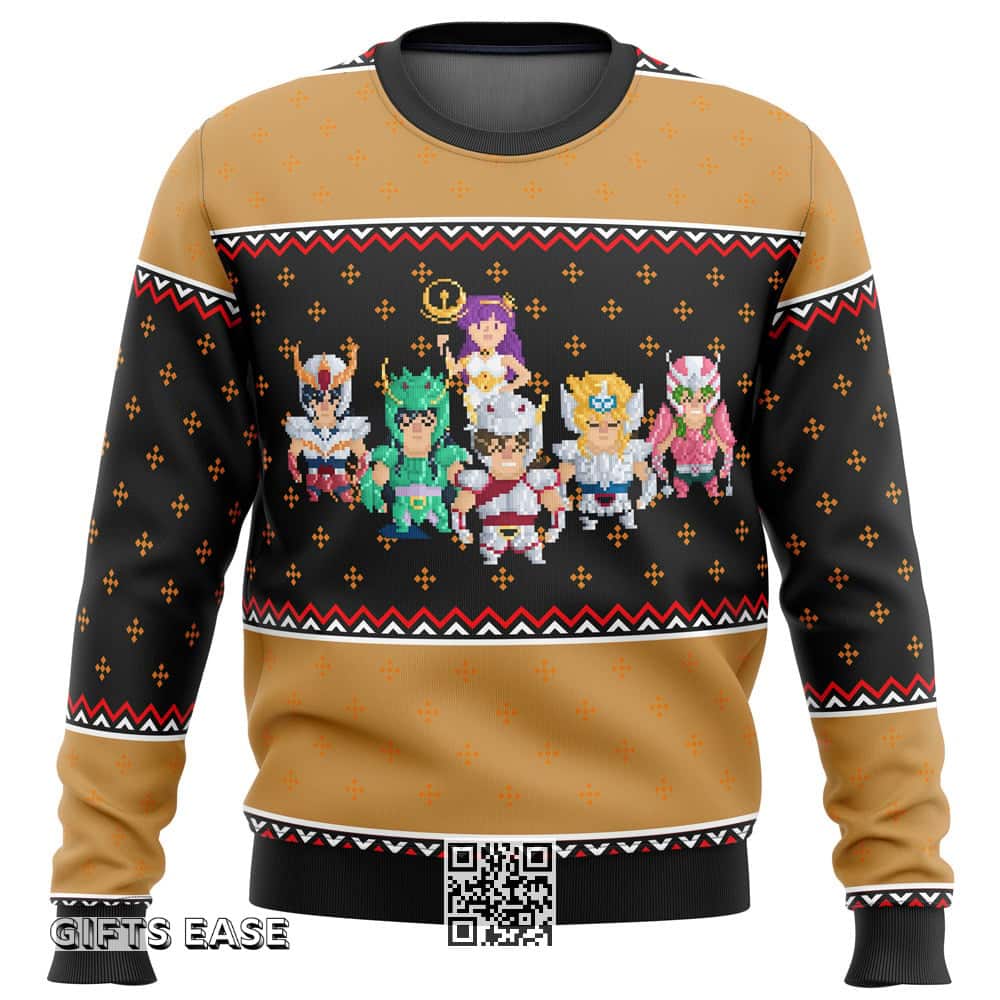 Knights Of The Zodiac St Seiya Ugly Christmas Sweater Snowflakes Pattern Knights Of The Zodiac St Seiya Ugly Christmas Sweater Snowflakes Pattern