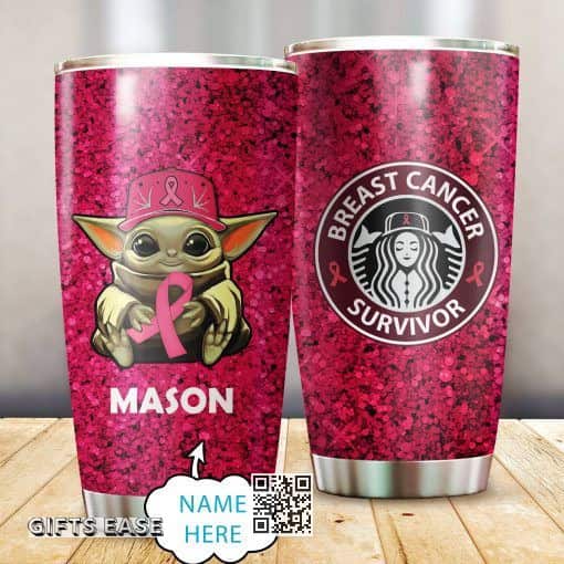 Baby Yoda Breast Cancer Survivor Tumbler Custom Name Baby Yoda Breast Cancer Survivor Tumbler Custom Name