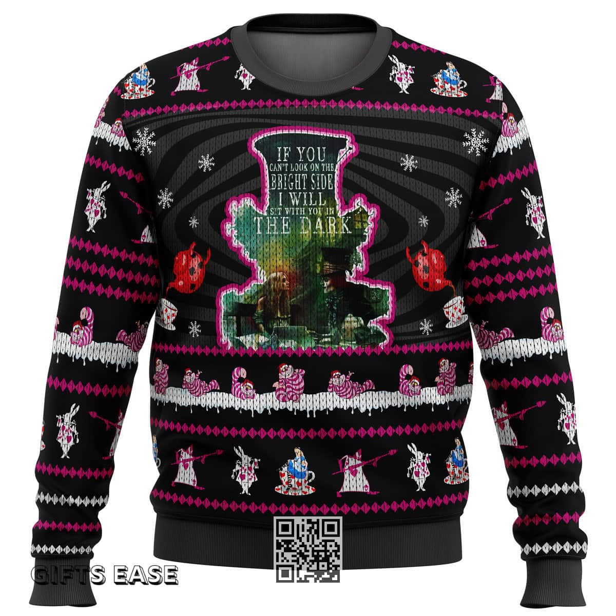 Black Mad Hatter Alice In Wonderland Ugly Christmas Sweater Black Mad Hatter Alice In Wonderland Ugly Christmas Sweater