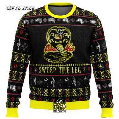 Black Cobra Kai Sweep The Leg Karate Kid Ugly Christmas Sweater